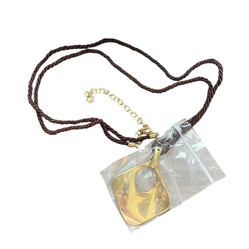 NWT Premier Designs Gold Tone Pendant Corded Necklace